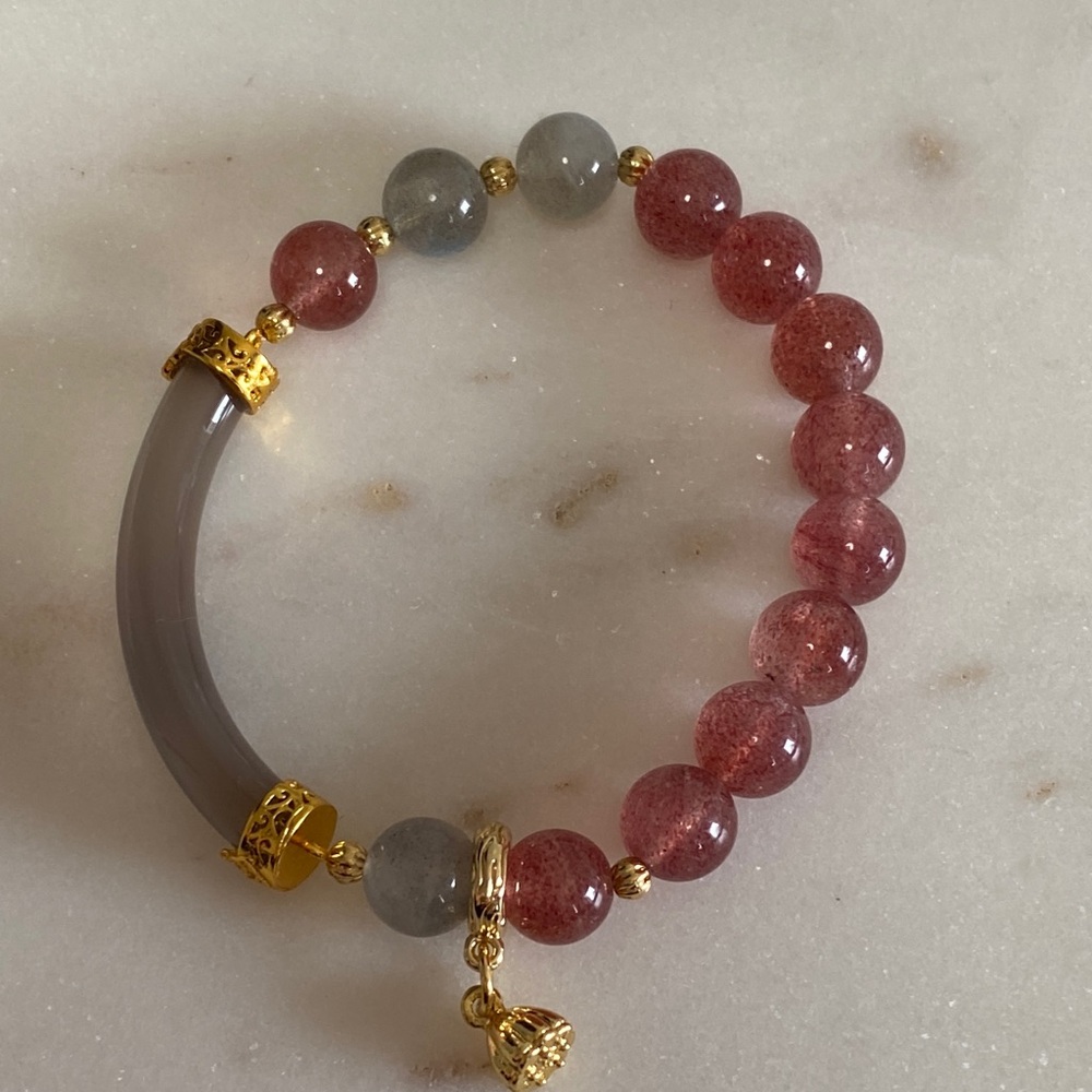 Agate Bangle & Strawberry Quartz Bracelet | Pink Crystal Hybrid Luxe ✨ - Picture 7 of 9
